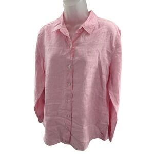 Tommy Bahama Womens Pink 100% Linen Button Down Long Sleeve Shirt Size Medium